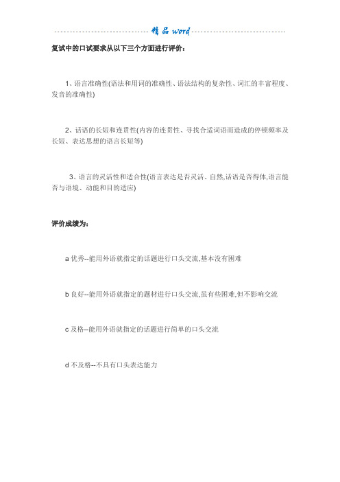 2017考研 复试英语口语模板经典完整版