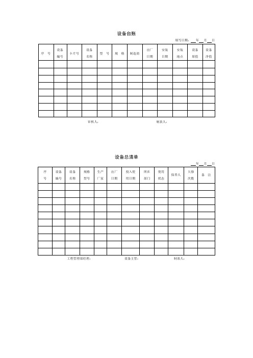 物业管理实用文档之设备台账