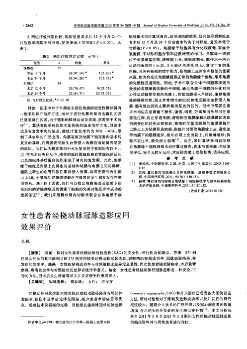 女性患者经桡动脉冠脉造影应用效果评价