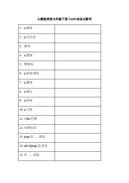 人教版英语七年级下册 Unit8 单词+短语+句子 默写