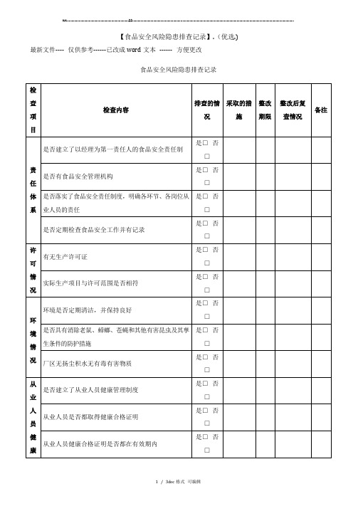 【食品安全风险隐患排查记录】.【甄选文档】