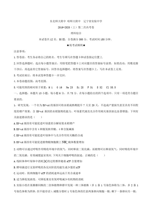 东北三省三校(哈师大附中、东北师大附中、辽宁省实验中学)2020届高三第二次联合模拟考试理科综合生物试题