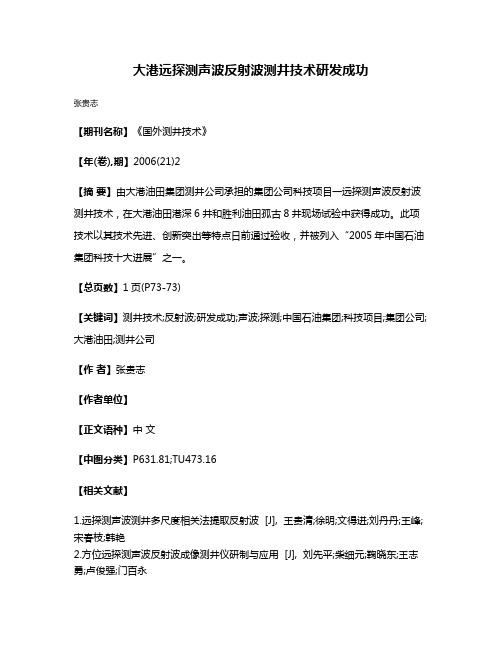 大港远探测声波反射波测井技术研发成功