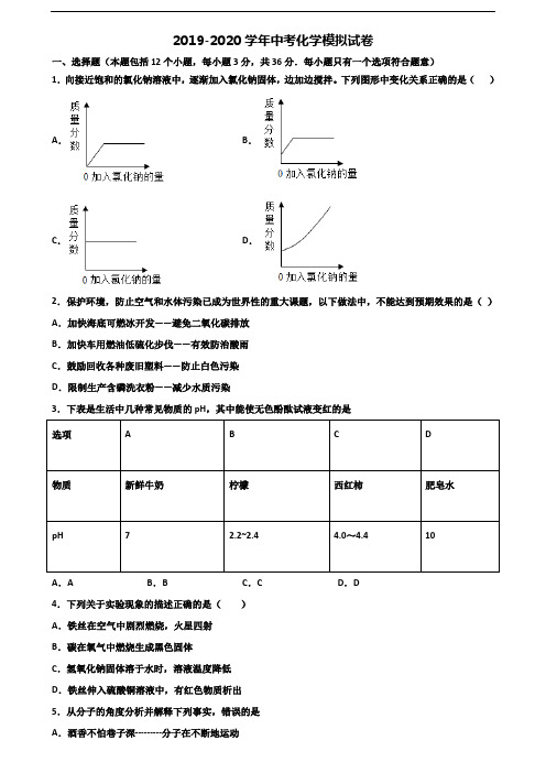 广西省钦州市2020年中考化学复习检测试题