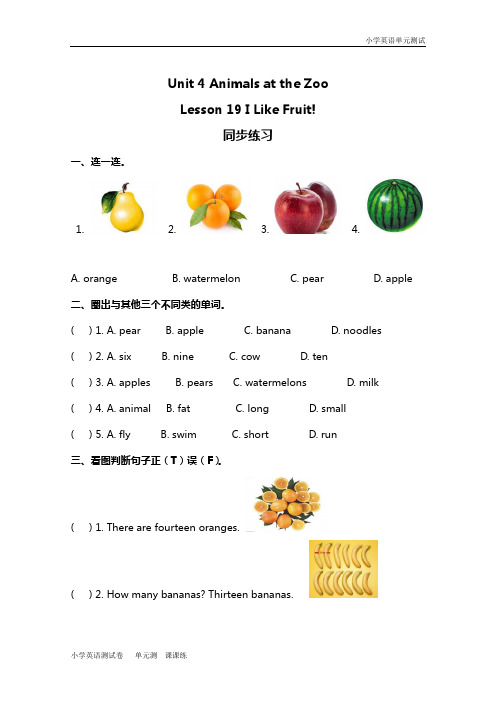 小学英语冀教三下 Lesson 19 同步测试及答案.doc