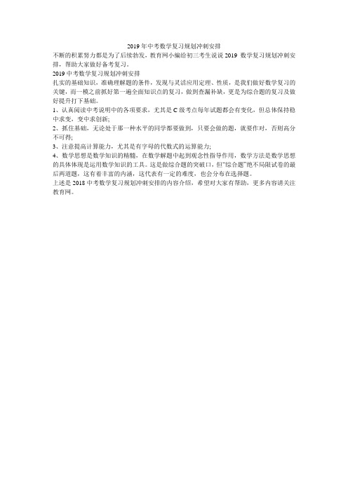 2019年中考数学复习规划冲刺安排