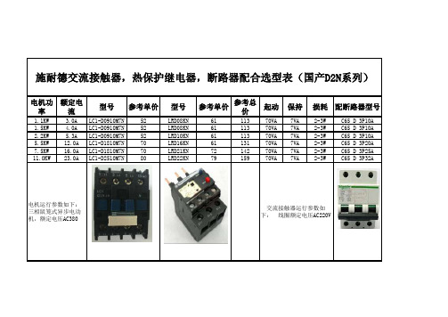 施耐德接触器,热保护(选型,含功耗等详细参数)