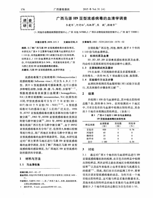 广西马源H9亚型流感病毒的血清学调查