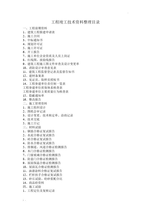 工程技术资料整理目录