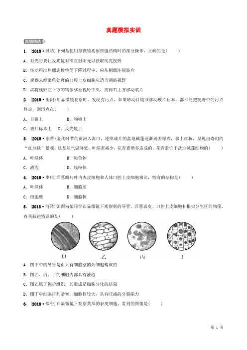 山东省淄博市2019届中考生物第二单元第一章第二章真题模拟实训(附答案)