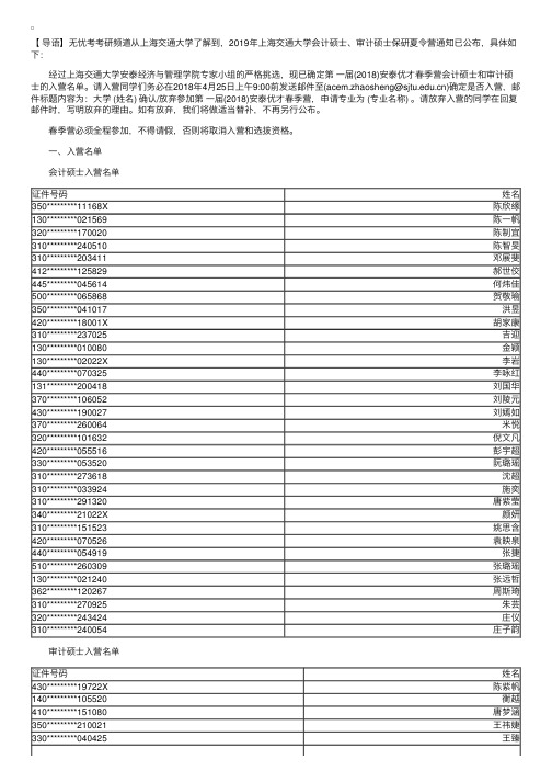 2019年上海交通大学会计硕士、审计硕士保研夏令营通知