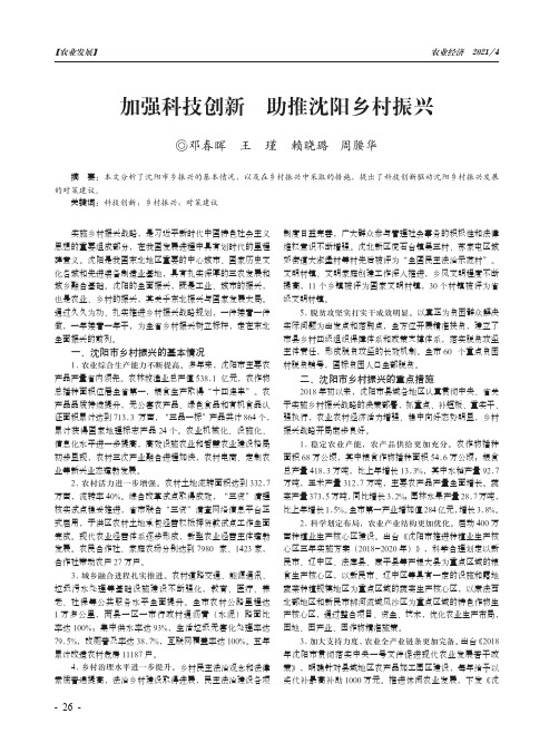 加强科技创新 助推沈阳乡村振兴