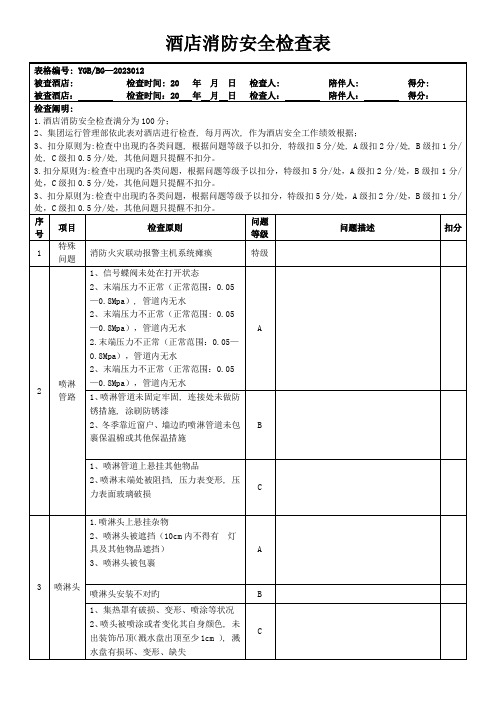 酒店消防安全检查表