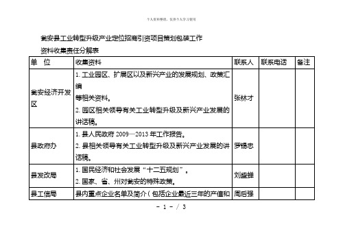 瓮安县工业转型升级产业定位招商引资项目策划包装工作