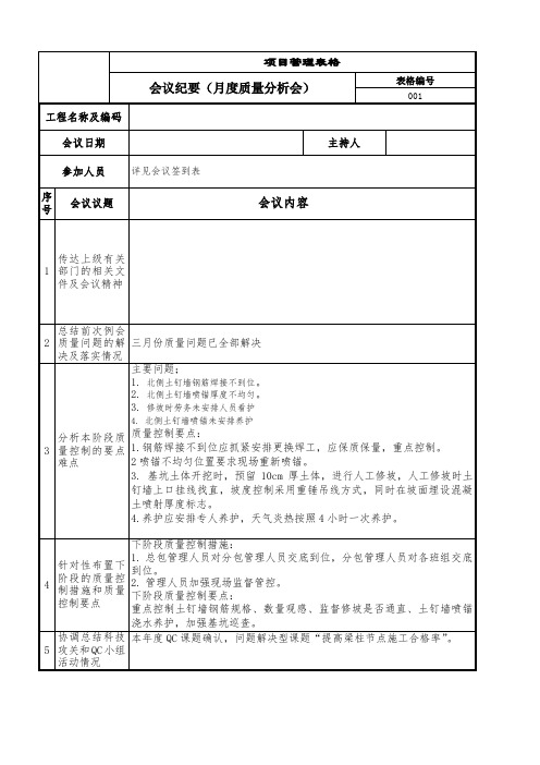 质量月例会会议纪要