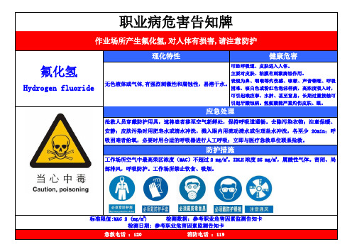 氟化氢职业病危害告知牌