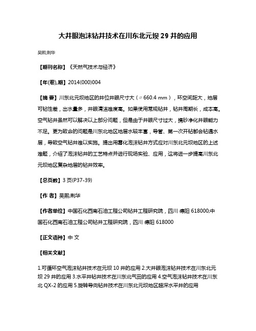 大井眼泡沫钻井技术在川东北元坝29井的应用