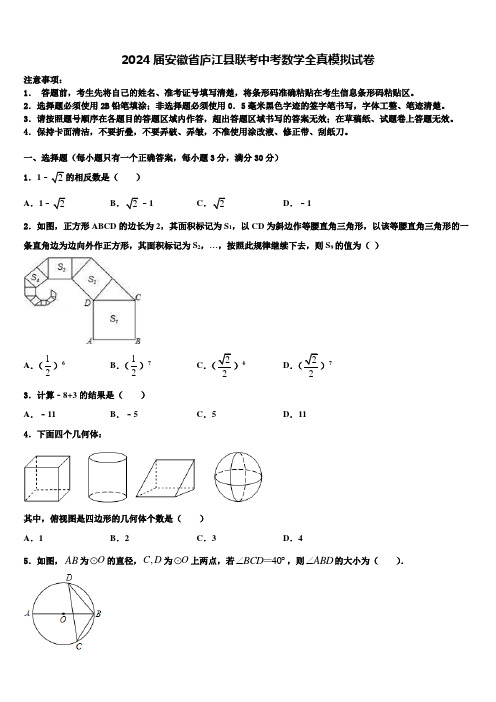 2024届安徽省庐江县联考中考数学全真模拟试卷含解析