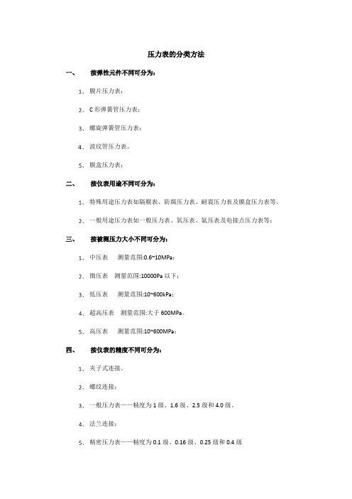 压力表的分类方法