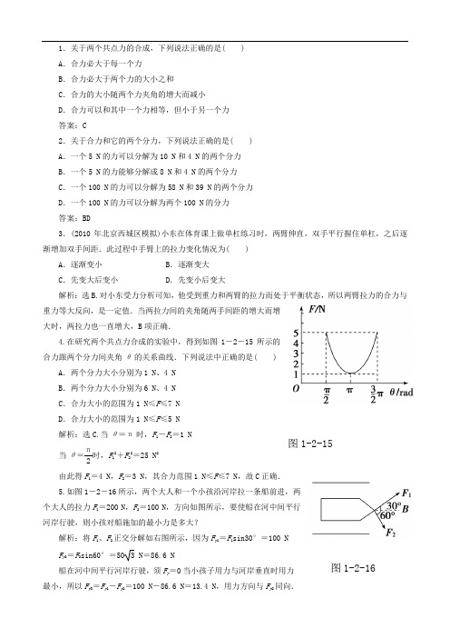 高考物理一轮复习全解测试 力的合成与分解(附答案)