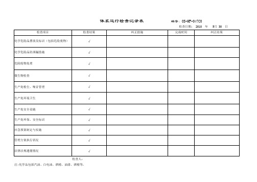 体系运行检查记录表