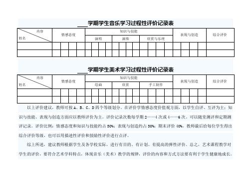 学期学生音乐学习过程性评价记录表