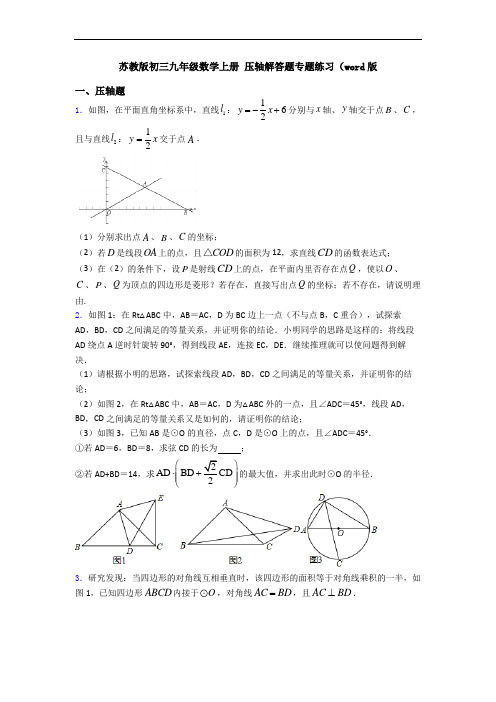 苏教版初三九年级数学上册 压轴解答题专题练习(word版