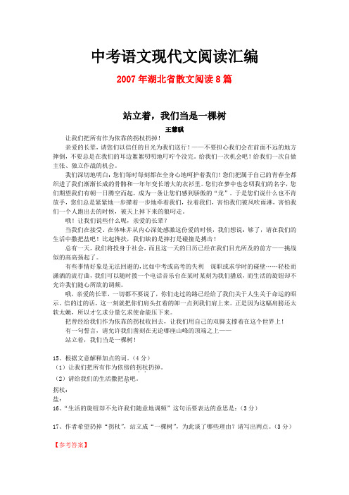 2007年湖北省中考语文现代文之散文阅读8篇