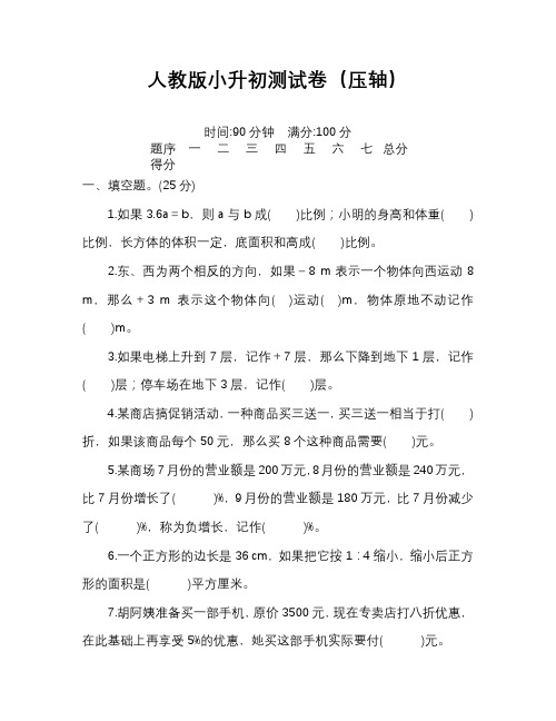 人教版小升初数学模拟试卷及答案解析