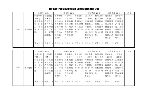 《创新创业理论与实践2》项目结题路演评分表