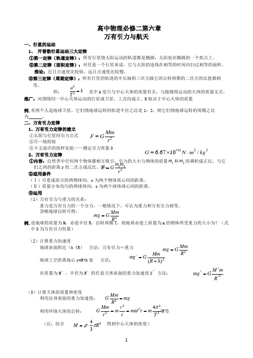 高中物理必修二第六章《万有引力与航天》知识点