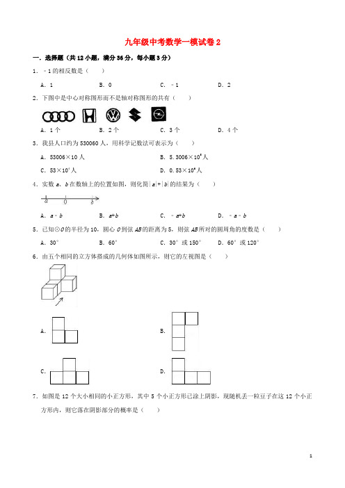 九年级中考数学模拟试卷2(含参考答案与解析)