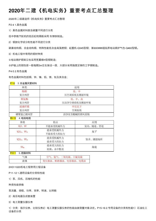 2020年二建《机电实务》重要考点汇总整理