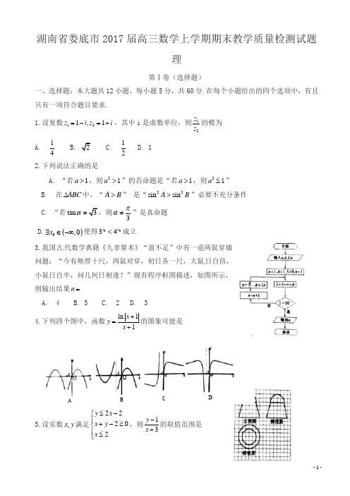 娄底市2017届高三数学上学期期末教学质量检测试题(理)(有答案)