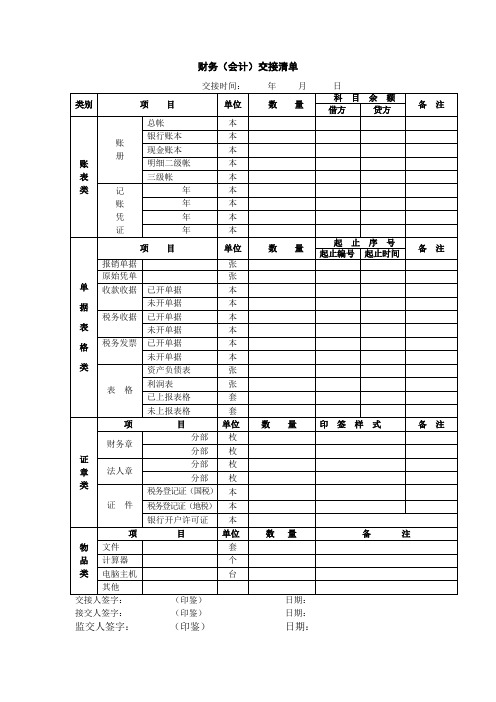 财务人员交接清单