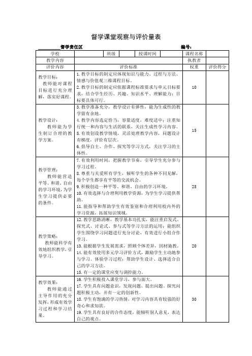 督学课堂观察与评价量表(最新)