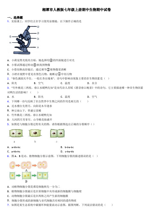 湘潭市人教版七年级上册期中生物期中试卷