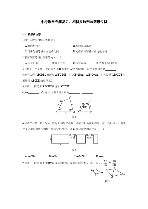 中考数学专题复习：相似多边形与图形位似