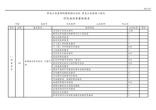 最新修订住院病历质量检查表