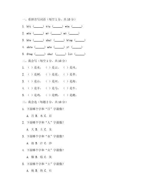 北师大语文一年级期末试卷