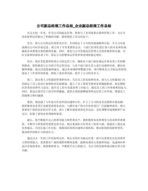 公司副总经理工作总结_企业副总经理工作总结