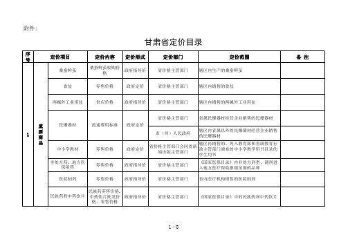 甘肃省定价目录xls