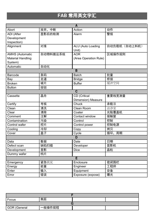 FAB常用英文词汇