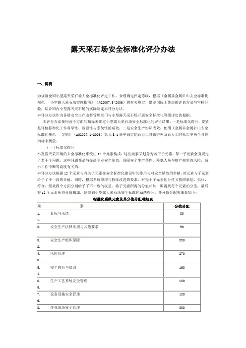 露天采石场安全标准化评分办法