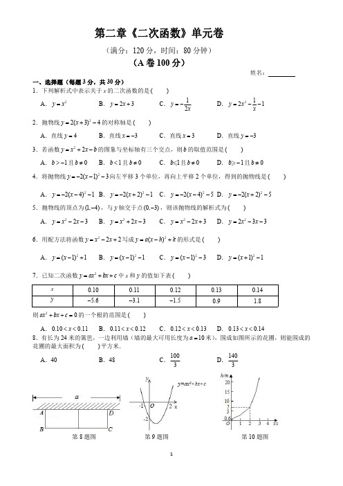 第二章《二次函数》单元测试