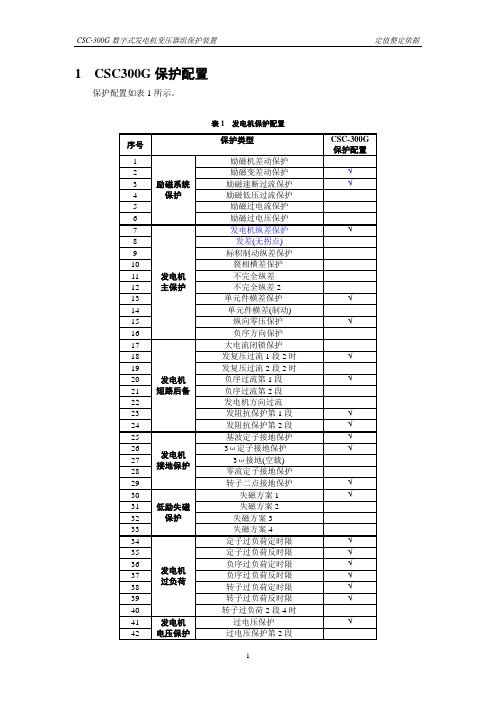 发变组保护配置