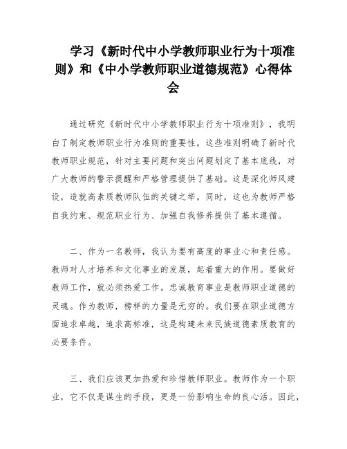 学习《新时代中小学教师职业行为十项准则》和《中小学教师职业道德规范》心得体会