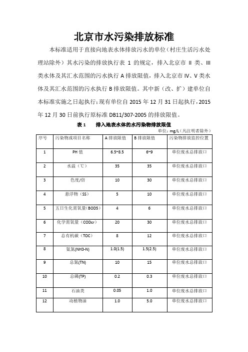 北京市水污染排放标准