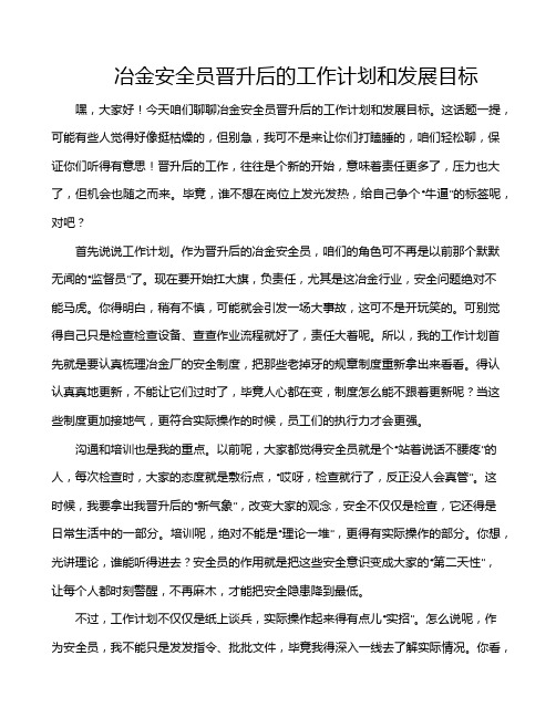 冶金安全员晋升后的工作计划和发展目标