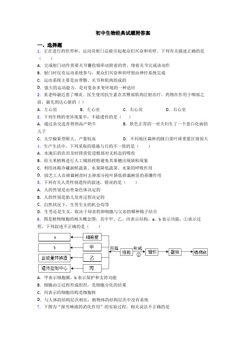 初中生物经典试题附答案